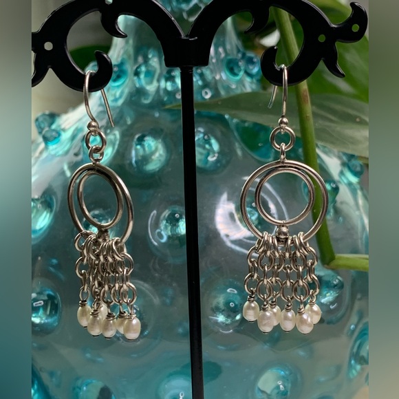 Silpada Vintage HTF RARE Oxidized Freshwater Pearl Chain Dangle Earrings - Picture 7 of 13